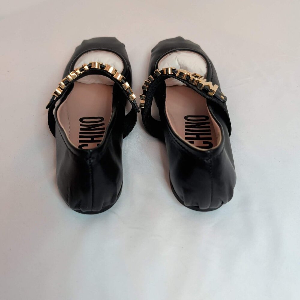 Moschino Couture Leather Ballet Flats With Gold Metal Letter Logo Sz 39 - Picture 5 of 10